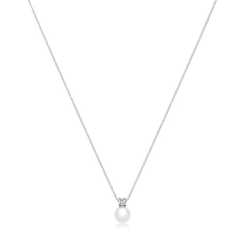 Silver Rhodium Plated Fresh Water Pearl/cz Necklet 7mm 