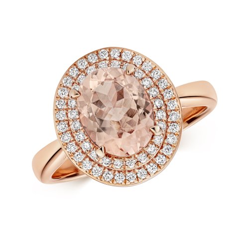 Diamond And Morganite Ring In 9ct Rose Gold 