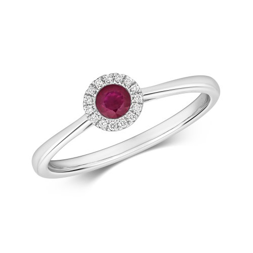 Diamond And Ruby Halo Ring In 9ct White Gold 