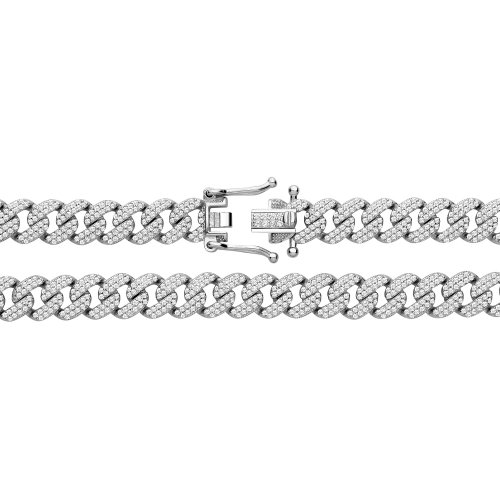 Silver Rh Cz Curb 8mm Miami Bombe Curb 