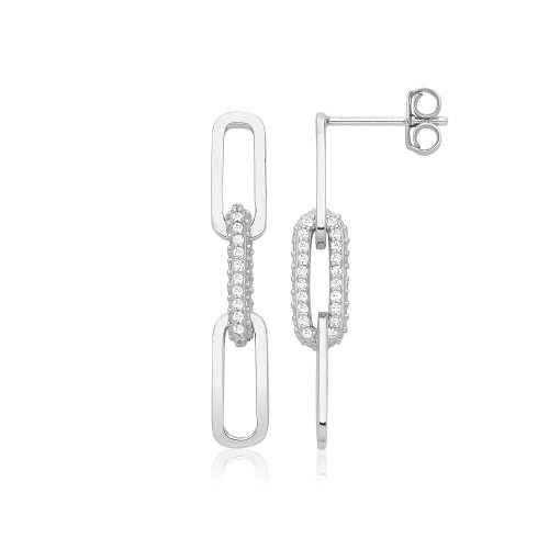 Silver Rhodium  Drop Paper Link Earrings 