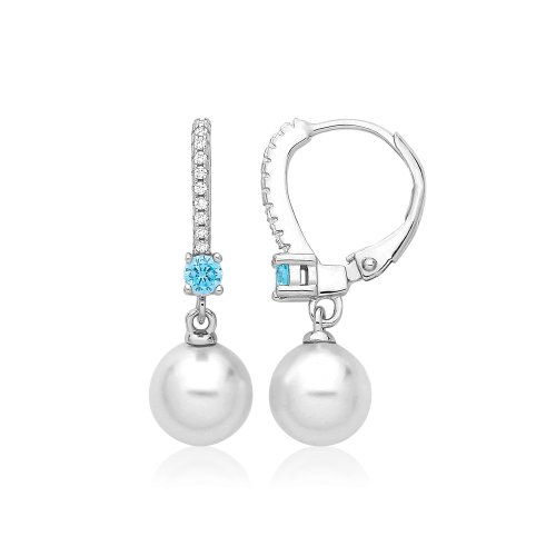 Silver Rhodium Pearl Drop Earrings 