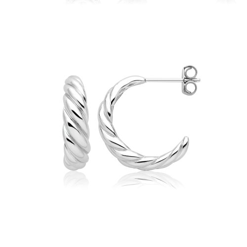 Silver Rhodium Twist Dome Stud Earrings 