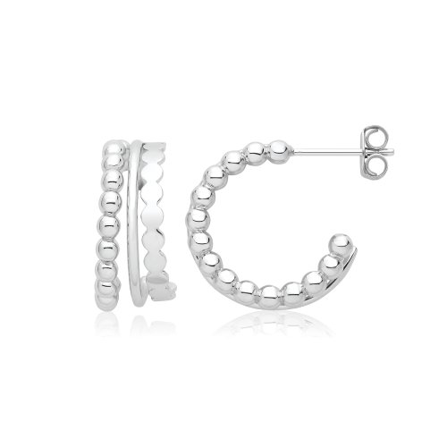 Silver Rhodium Tripple Hoop Studs Earrings 