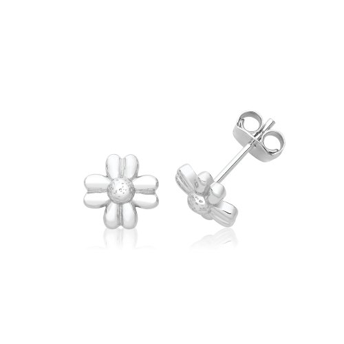 Silver Rhodium Flower Stud Earrings 