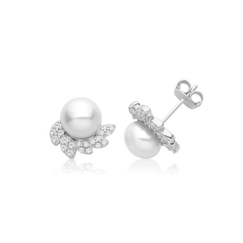 Silver Rhodium Pearl Earrings 