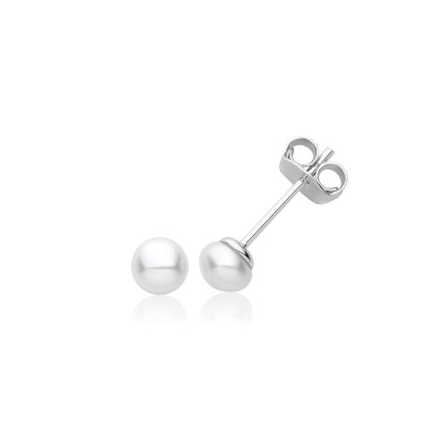 Silver Rhodium Pearl Studs Earrings 6mm 