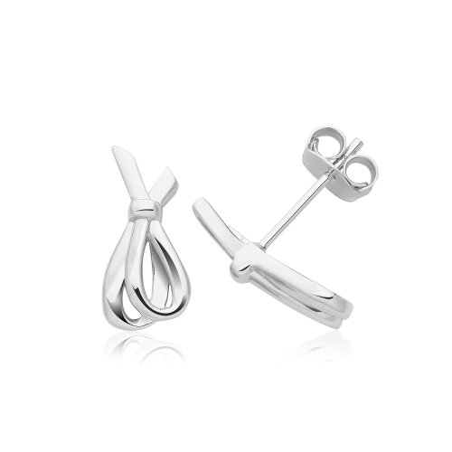 Silver Rhodium Ribbon Stud Earrings 