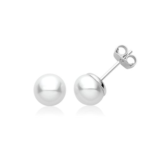 Silver Rhodium Pearl Studs Earrings 8mm 