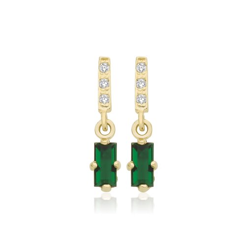 9ct Yellow Gold Emerald Green Cz Baguette Drop Studs 