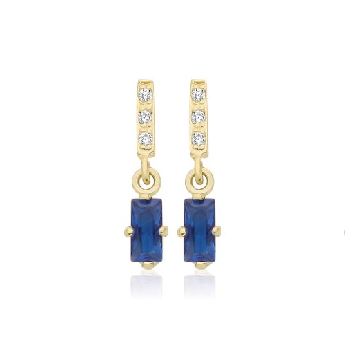 9ct Yellow Gold Sapphire Blue Cz Baguette Drop Studs 