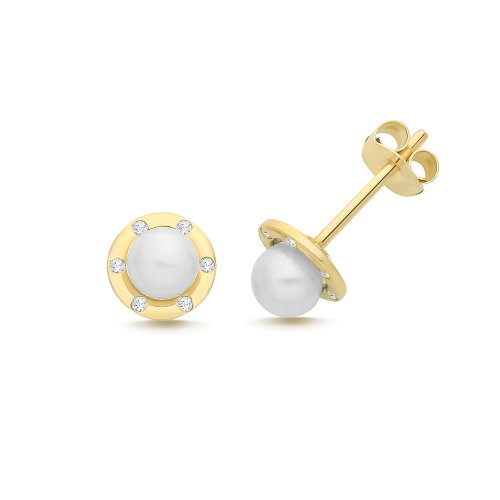 9ct Yel Gold Freshwater Pearl & Cz Studs 