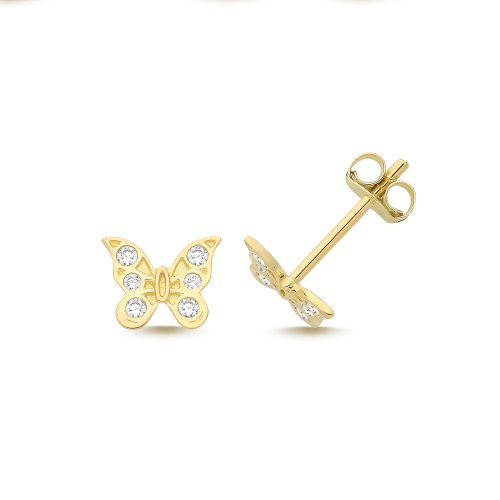 9ct Yel Gold Cz Butterfly Studs 