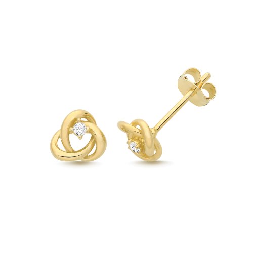 9ct Yel Gold Cz Knot Studs 