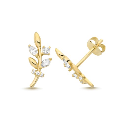 9ct Yel Gold Cz Branch Climber Studs 
