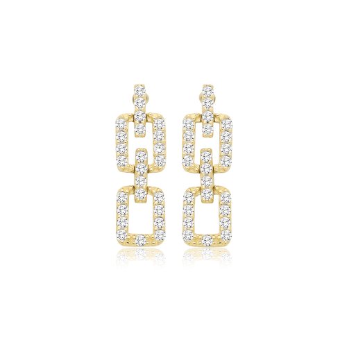 9ct Yel Gold Cz Link Drop Earrings 