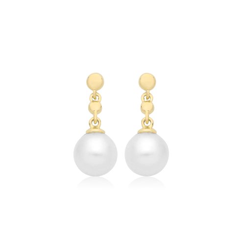 9ct Yel Gold Freshwater Pearl Drop Earrings 