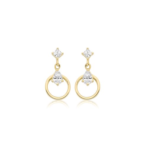 9ct Yel Gold Cz Drop Earrings 