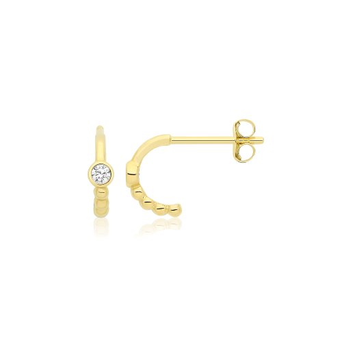 9ct Yel Gold Cz Half-hoop Earrings 