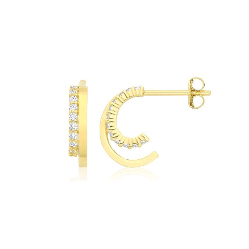 9ct Yel Gold Cz Double Half-hoop Earrings 