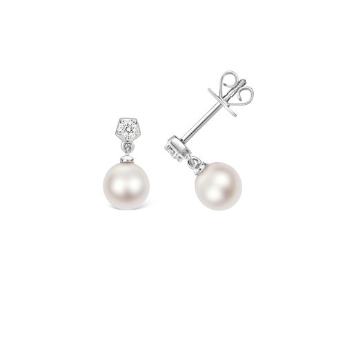 Diamond & Akoya Pearl Earrings In 18ct White Gold 