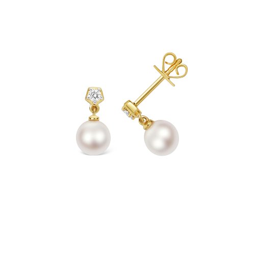 Diamond & Akoya Pearl Earrings In 18ct Gold 