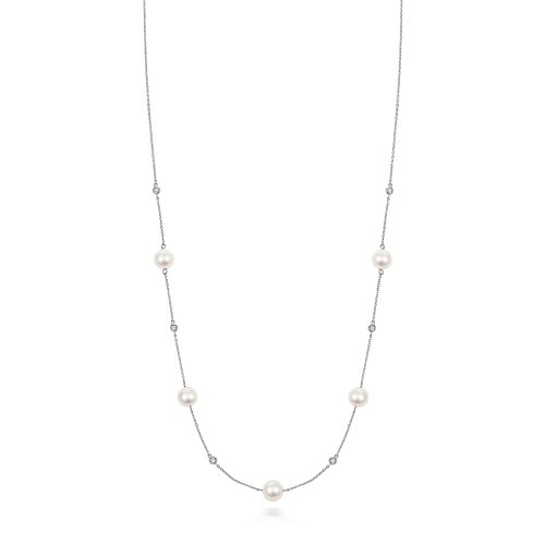 Diamond & Akoya Pearl Necklace In 18ct White Gold 