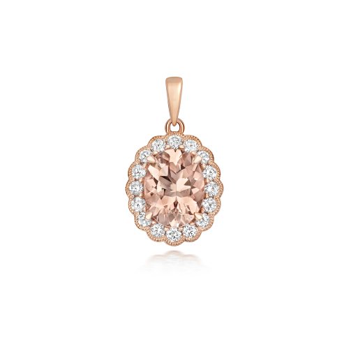 Diamond And Morganite Pendant In 9ct Rose Gold 