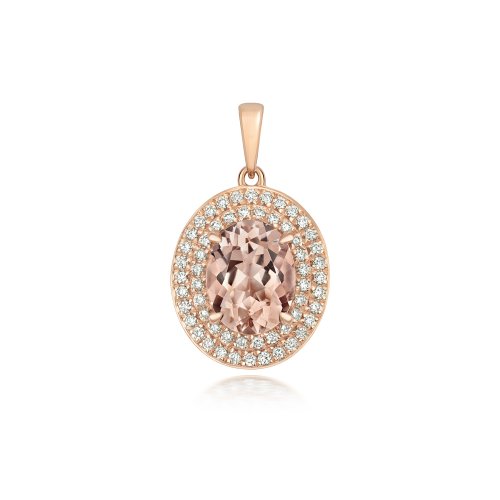 Diamond And Morganite Pendant In 9ct Rose Gold 