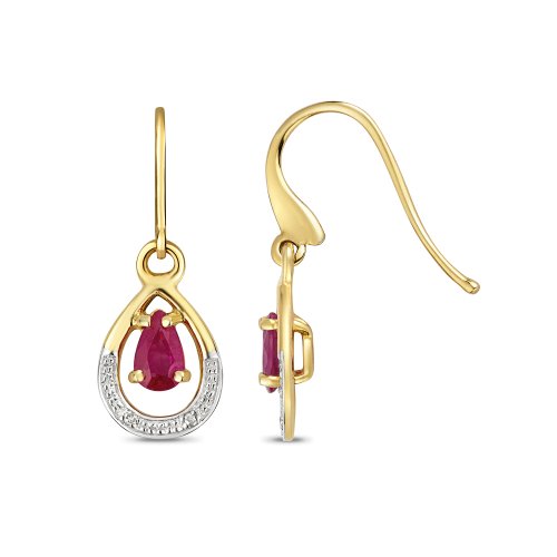 Diamond & Ruby Drop Earrings In 9ct Gold 