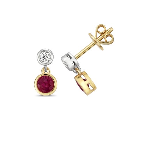 Diamond And Ruby Earring Drops In 9ct Gold 