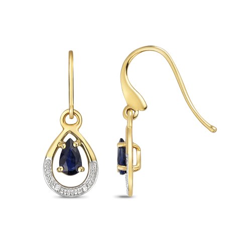 Diamond & Sapphire Drop Earrings In 9ct Gold 