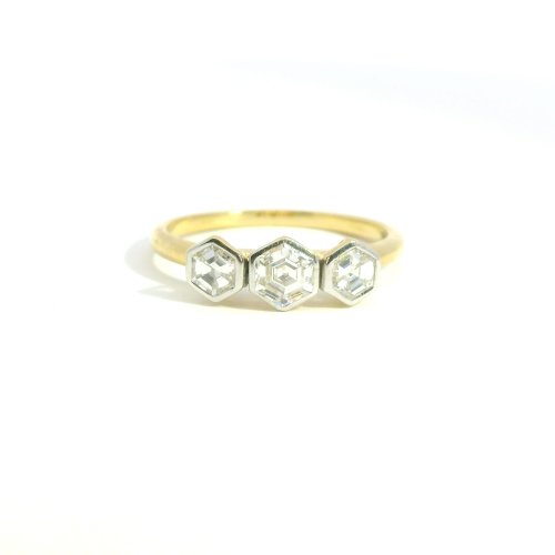9ct Yellow Gold Lab Grown Diamond Asscher Cut Trilogy Ring Size N