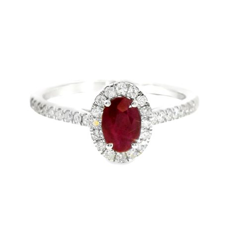 Ruby and Diamond Halo Platinum Ring Size O