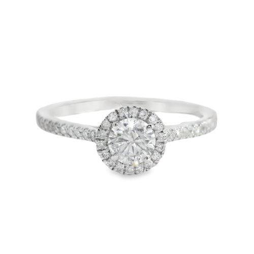Brilliant Round Diamond Halo Platinum Ring Size M