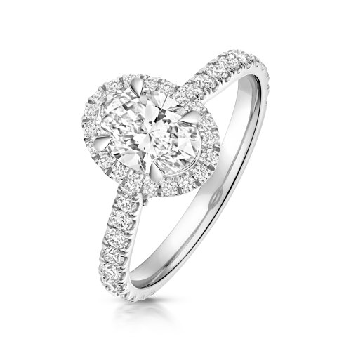 Lab Grown Certified Oval Halo Dia Set Shoulders In 18ct White Gold 
