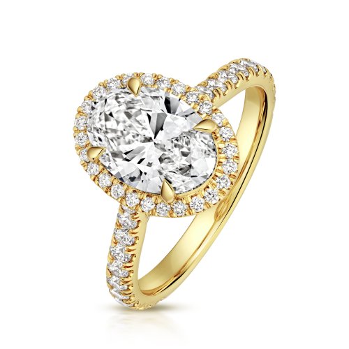Lab Grown Certified Oval Halo Dia Set Shoulders In 18ct Gold 