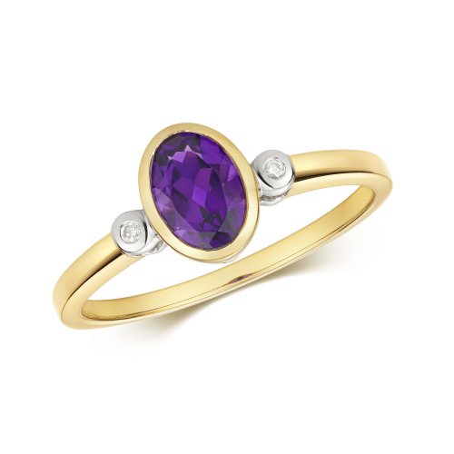 Diamond & Amethyst Ring In 9ct Gold 