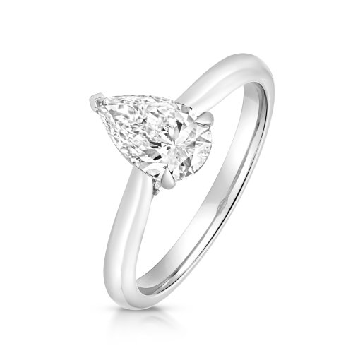 Lab Grown Certified Pear Shape Solitaire Plain Shoulders In 18ct White Gold 