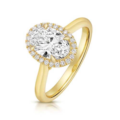 Lab Grown Certified Oval Halo Plain Shoulders In 18ct Gold 