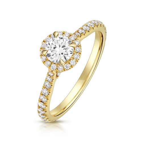 Lab Grown Certified Round Halo Dia Set Shoulders In 18ct Gold 
