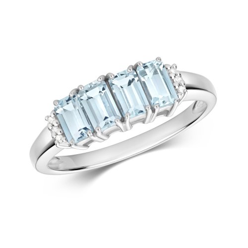 Diamond & Aquamarine Ring In 9ct White Gold 