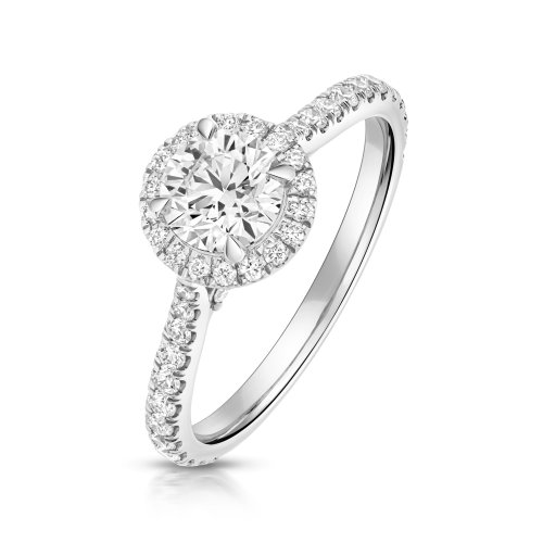 Lab Grown Certified Round Halo Dia Set Shoulders In 18ct White Gold 