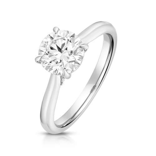 Lab Grown Certified Round Solitaire Plain Shoulders In 18ct White Gold 