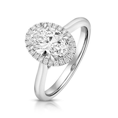 Lab Grown Certified Oval Halo Plain Shoulders In 18ct White Gold 