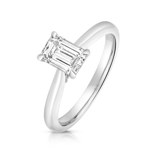 Lab Grown Certified Emerald Cut Solitaire Plain Shoulders In 18ct White Gold 