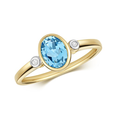 Diamond & Blue Topaz Ring In 9ct Gold 