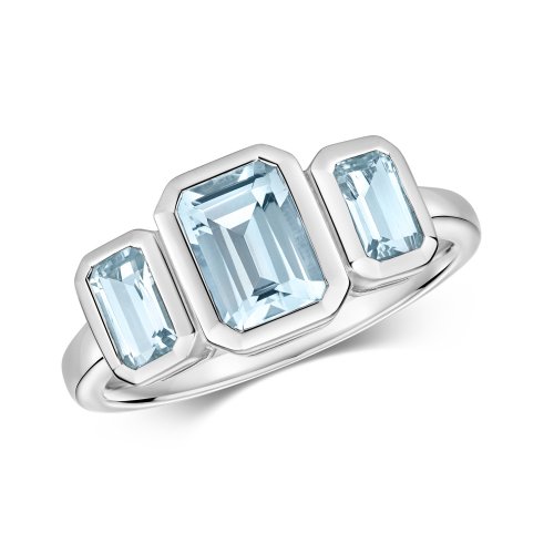 Aquamarine Trilogy Ring In 9ct White Gold 