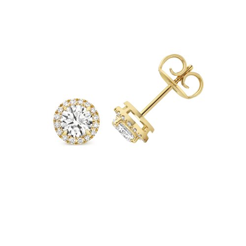 Lab Grown Certified Round Halo Earring Studs In 18ct Gold 