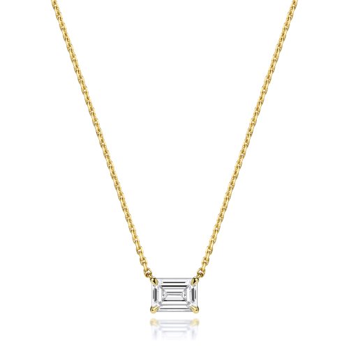Lab Grown Certified Emerald Cut 4 Claw Necklace In 18ct Gold 